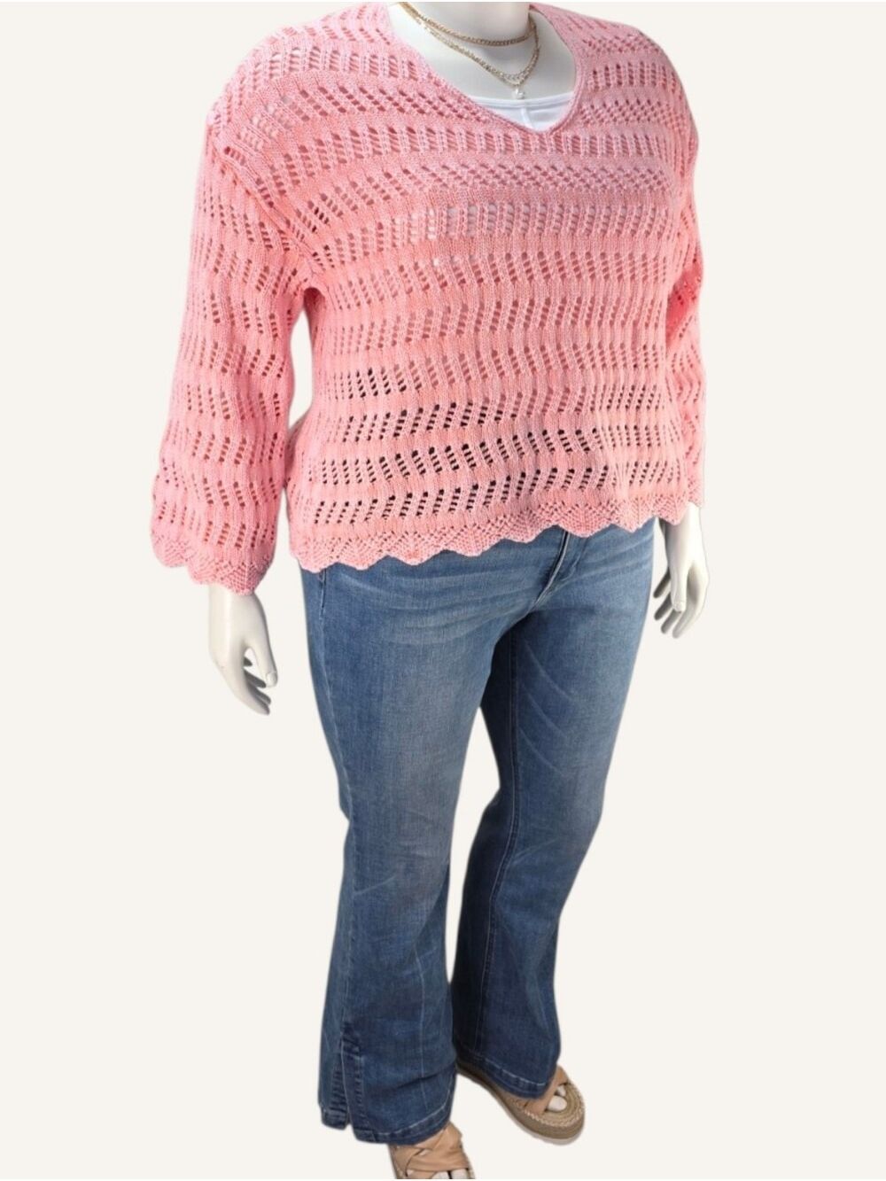 Dex Washed Apricot Crochet Knit Sweater 1X NWT Coastal Boho Cotton